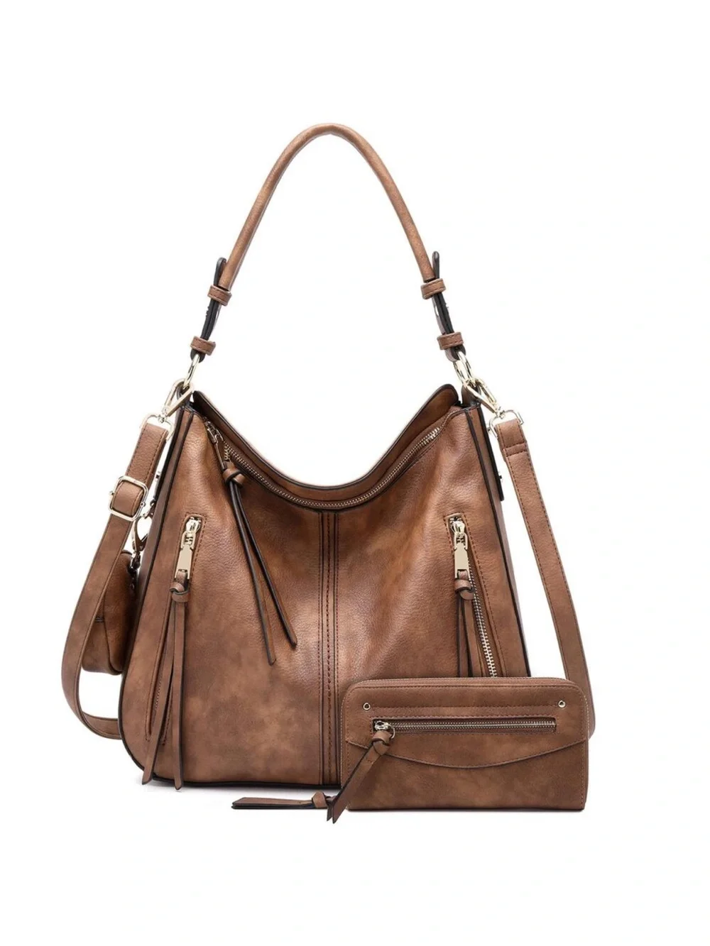 New Hobo Bags Handbags Purse Boho Shoulder Bag Crossbody Brown with Wallet
